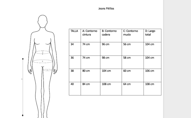 Tabla de medidas pantalones